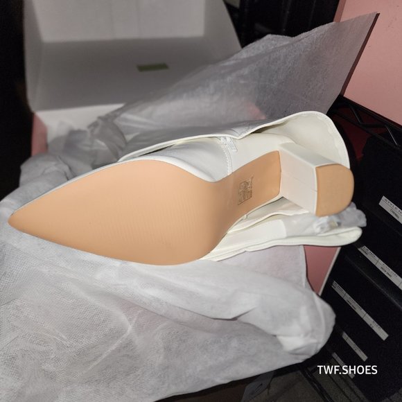 Paris White Skirted Fold Over 3.5" Block Heel Knee High Boots - Picture 9 of 9